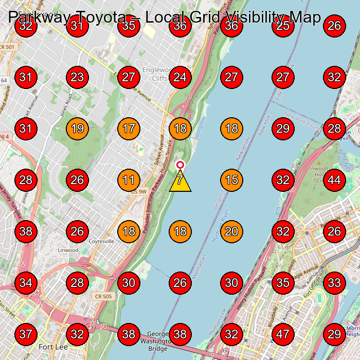 Parkway Toyota GeoGrid visibility map for Used Car Dealer in Fort Lee